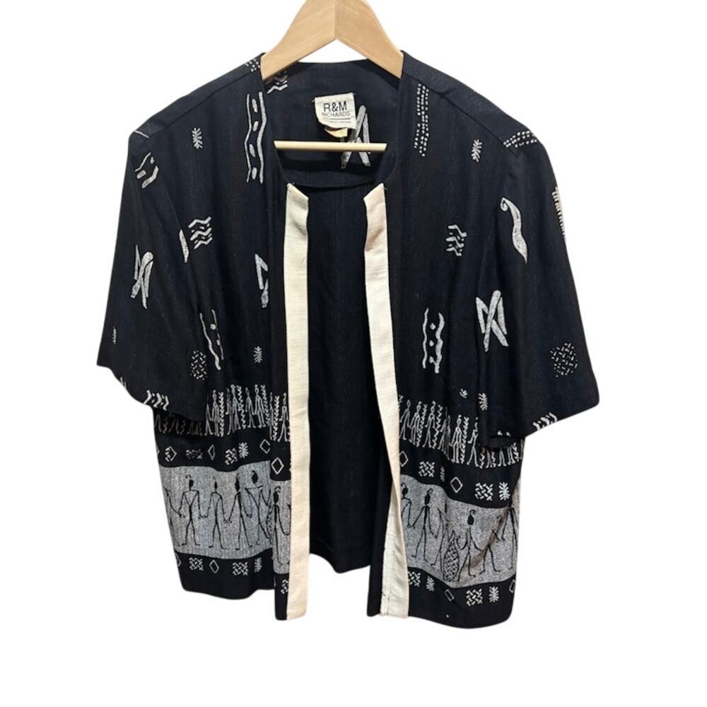 VTG R & M Richards Vintage shirt short sleeve black white open front blouse